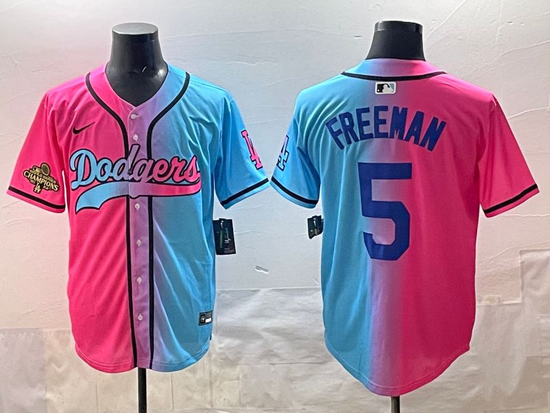 Men Los Angeles Dodgers #5 Freeman Blue pink Game 2025 Nike MLB Jersey style 006